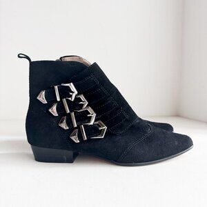 Zara Black Suede Buckle Detail Short Booties 40